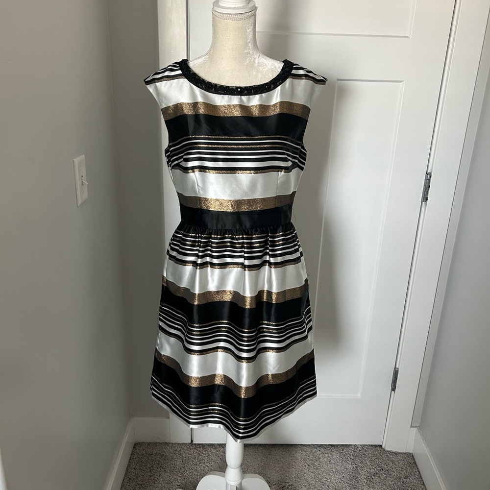 Ivy and Blu Black and Gold Striped Dress